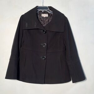 CLEO CLEO Urban-Chic Wide Collar Preppy Career Minimalist Black Pea Coat SZ 4